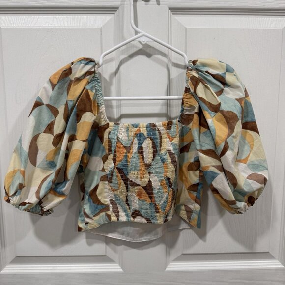 Abercrombie & Fitch Puff Sleeve Square‎ Neck Funky Print Top Size XS - Picture 4 of 8